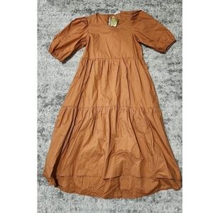 Rust Orange Puff Sleeve Dress Medium